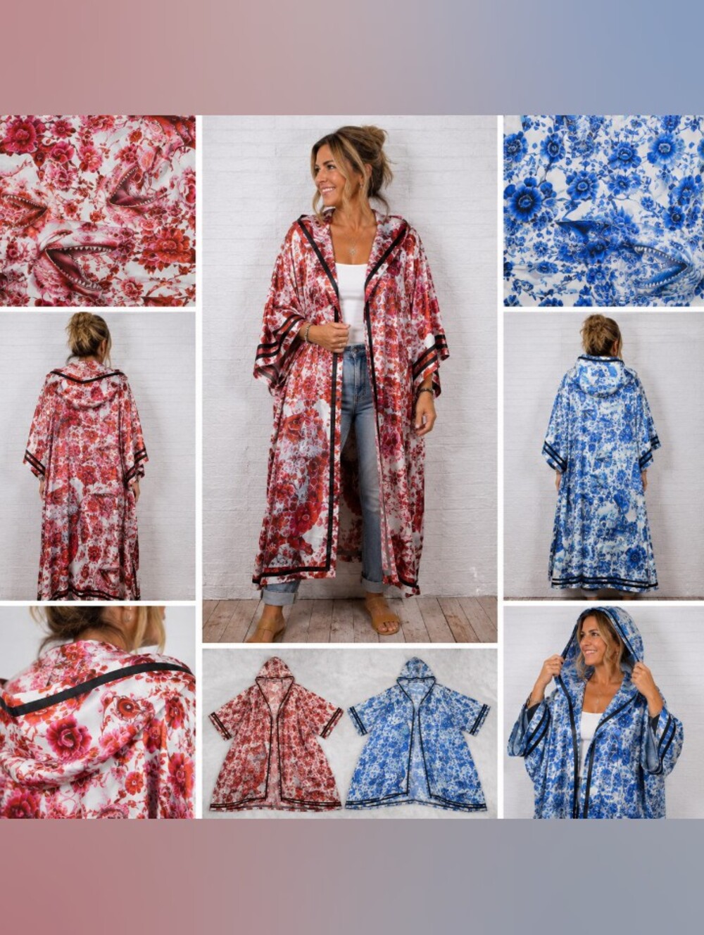 fierce shark reversible hooded duster 2X XXL handmade artwear